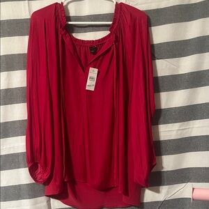 Ann Taylor Vibrant Red Blouse with Ruched Neckline